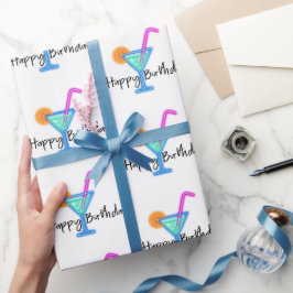 Gelukkige verjaardag met neon cocktail cadeaupapier