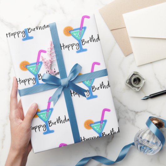Gelukkige verjaardag met neon cocktail cadeaupapier (Geschenken)