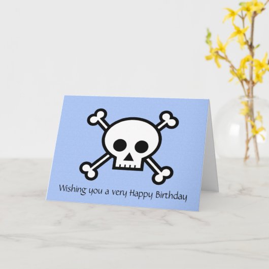 Gelukkige Verjaardag met piraat schedel en gekruis Kaart (Gele Bloem)