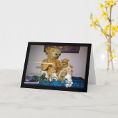 Gelukkige verjaardag met poppenmeester Teddy Bear  Kaart (Gele Bloem)