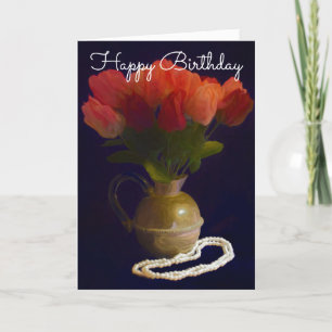 Gelukkige verjaardag met rode tulpen feestdagen kaart