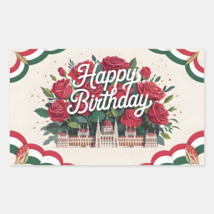 Gelukkige verjaardag met rozen en het Hongaarse pa Rechthoekige Sticker