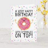 Gelukkige verjaardag met sprenkelingen op donut kaart (Gele Bloem)