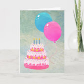 Gelukkige Verjaardag met taart, geschenken, ballon Kaart (Voorkant)