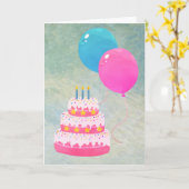 Gelukkige Verjaardag met taart, geschenken, ballon Kaart (Gele Bloem)