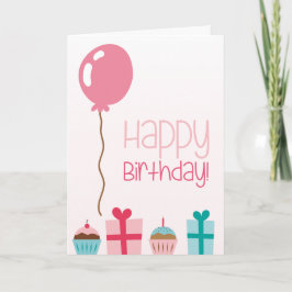 Gelukkige verjaardag met taarten, cadeaus en kaars kaart