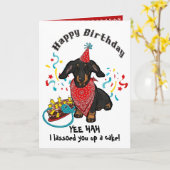 Gelukkige Verjaardag met Teckel Hond in Red Bandan Kaart (Gele Bloem)