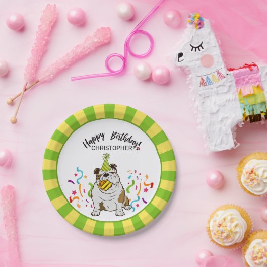 Gelukkige verjaardag met uw Bulldog Dog Party Papieren Bordje (Feest)