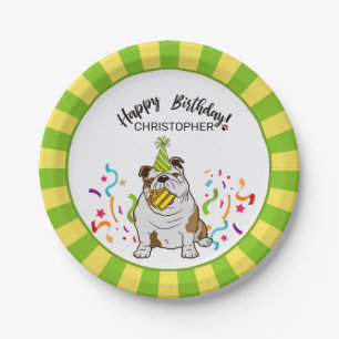 Gelukkige verjaardag met uw Bulldog Dog Party Papieren Bordje