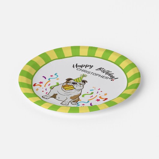 Gelukkige verjaardag met uw Bulldog Dog Party Papieren Bordje (Gekanteld)