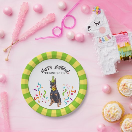 Gelukkige verjaardag met uw Doberman Dog Party Papieren Bordje (Feest)