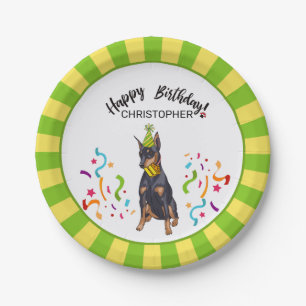 Gelukkige verjaardag met uw Doberman Dog Party Papieren Bordje