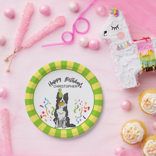 Gelukkige verjaardag met uw grenskolonie Dog Party Papieren Bordje (Feest)