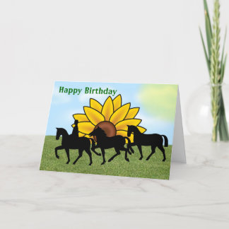 Gelukkige verjaardag met zonnebloem en paard kaart