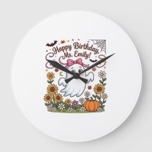 Gelukkige verjaardag mevrouw Emily Halloween Geest Grote Klok