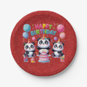 Gelukkige verjaardag, mijn drie panda's, papieren bordje (Voorkant)