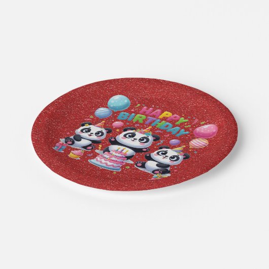 Gelukkige verjaardag, mijn drie panda's, papieren bordje (Gekanteld)