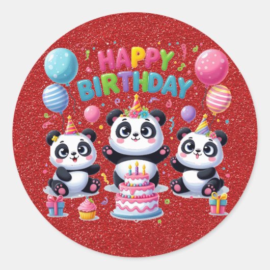 Gelukkige verjaardag, mijn drie panda's, ronde sticker (Voorkant)