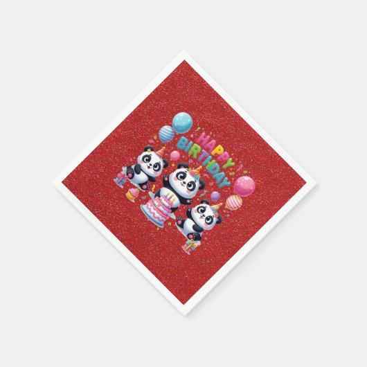 Gelukkige verjaardag, mijn drie panda's, servet (Hoek)