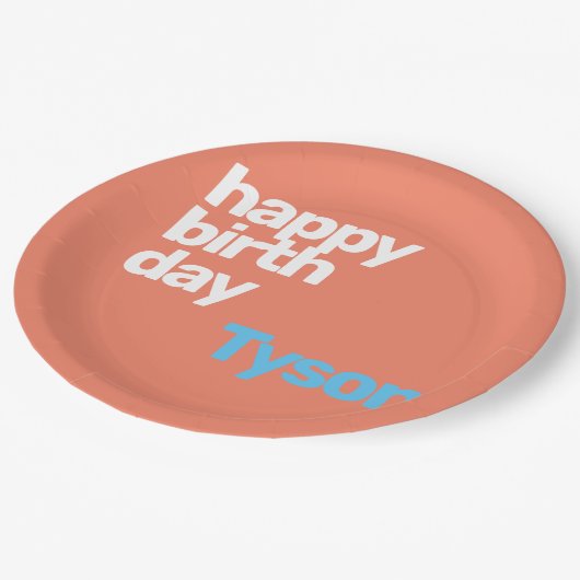 Gelukkige verjaardag minimale perzik modern feestp papieren bordje (Gekanteld)