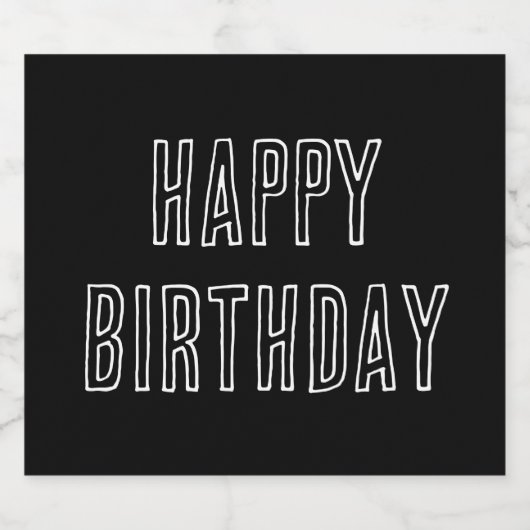 Gelukkige Verjaardag Minimalist Modern Zwart Wit Likeurfles Etiket (Enkel label)