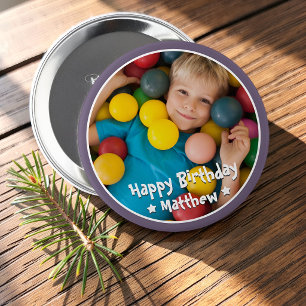 Gelukkige Verjaardag Modern Eenvoudige Ster Foto Ronde Button 4,0 Cm