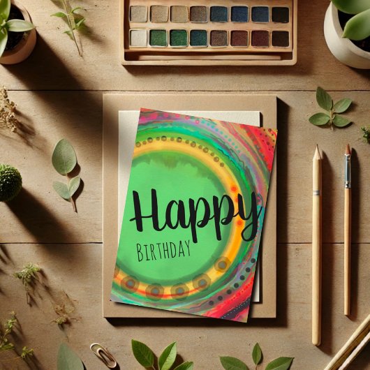 Gelukkige Verjaardag Modern Kleurrijk Eenvoudig Kaart