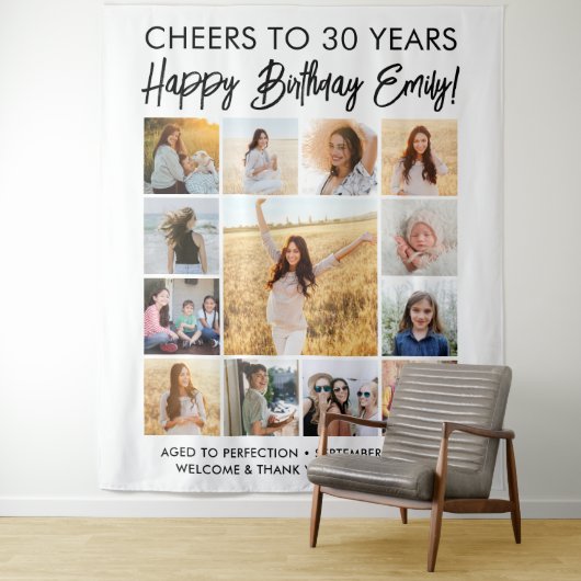 Gelukkige Verjaardag Modern Photo Collage Party Si Wandkleed (In situ)