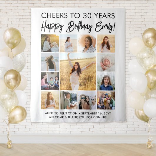 Gelukkige Verjaardag Modern Photo Collage Party Si Wandkleed