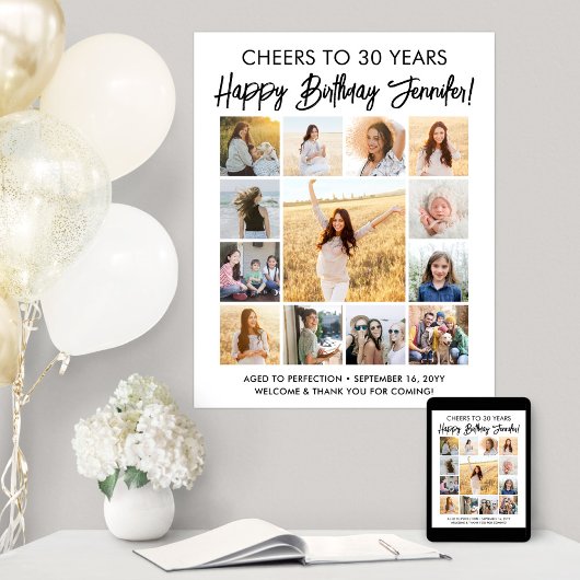 Gelukkige Verjaardag Modern Script Photo Collage P Poster