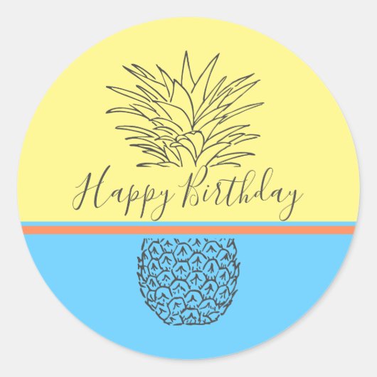 Gelukkige Verjaardag Moderne Ananas Ronde Sticker (Voorkant)