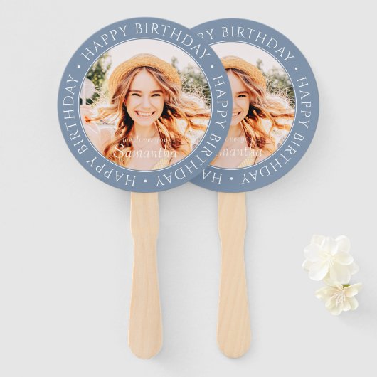 Gelukkige Verjaardag Moderne Eenvoudige Douanefoto Handwaaier (Voorkant en achterkant)