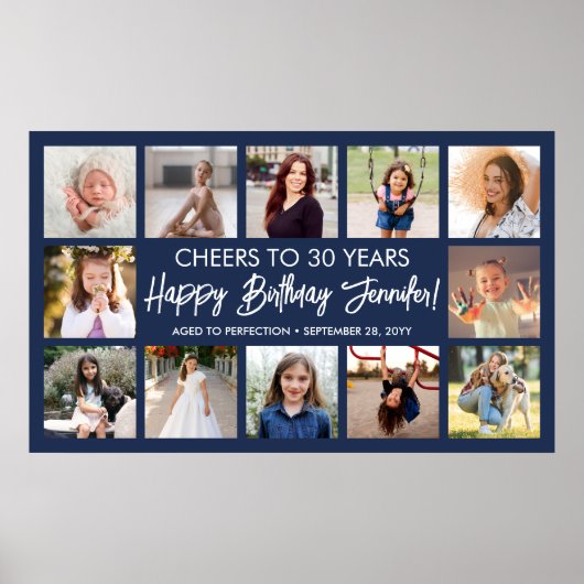 Gelukkige Verjaardag Moderne Fotocollage Marine Bl Poster (Voorkant)