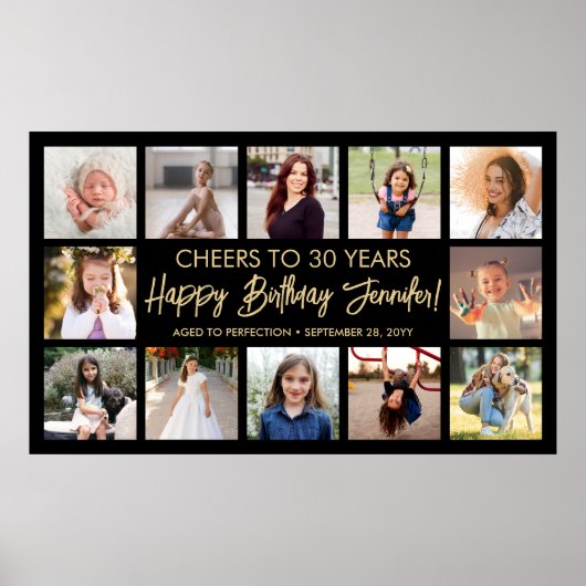 Gelukkige Verjaardag Moderne Fotocollage Zwart en Poster (Voorkant)