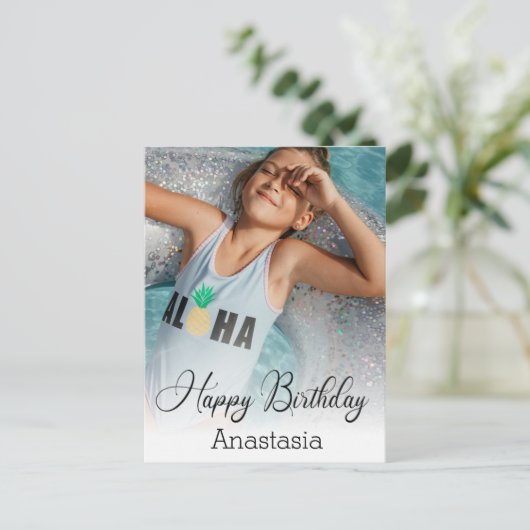 Gelukkige verjaardag Moderne kalligrafie fotokaart Briefkaart (Staand voorkant)