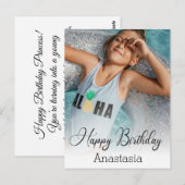 Gelukkige verjaardag Moderne kalligrafie fotokaart Briefkaart (Voorkant / Achterkant)