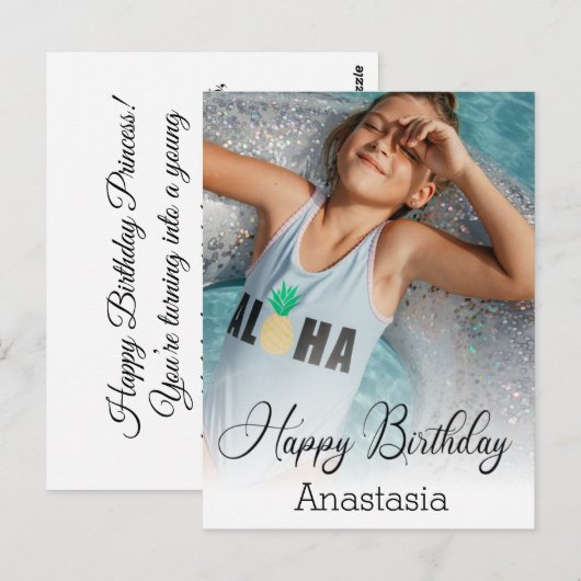 Gelukkige verjaardag Moderne kalligrafie fotokaart Briefkaart (Voorkant / Achterkant)