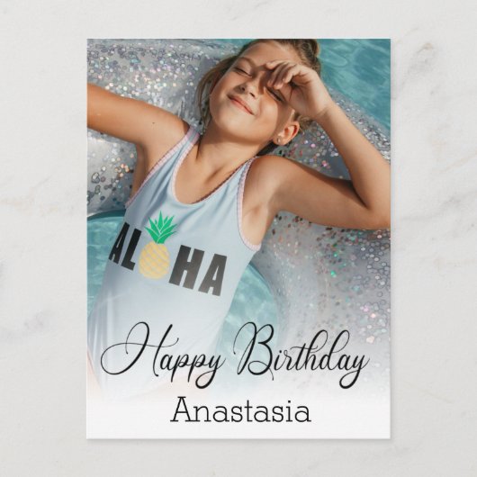 Gelukkige verjaardag Moderne kalligrafie fotokaart Briefkaart (Voorkant)