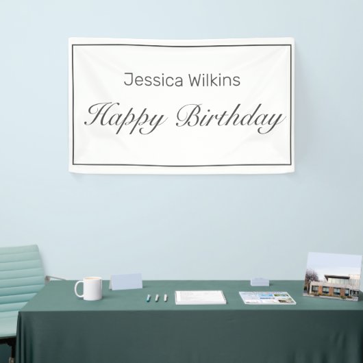 Gelukkige Verjaardag Moderne Minimalist Wit Zwart Spandoek (Beurs)