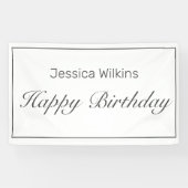 Gelukkige Verjaardag Moderne Minimalist Wit Zwart Spandoek (Horizontaal)