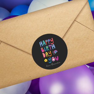 Gelukkige Verjaardag Moderne Typografie Gepersonal Ronde Sticker