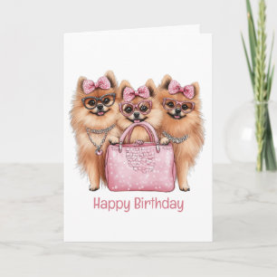 Gelukkige Verjaardag Modieuze Pommerse Honden Kaart