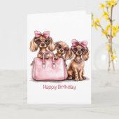 Gelukkige Verjaardag Modieuze Teckel Honden Kaart (Gele Bloem)
