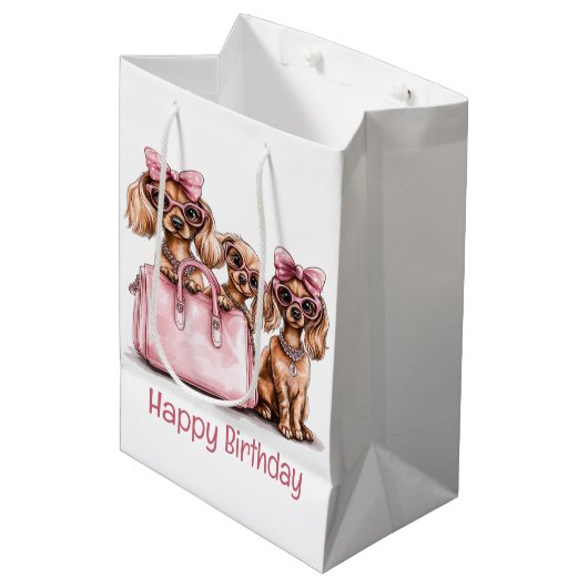 Gelukkige Verjaardag Modieuze Teckel Honden Medium Cadeauzakje (Voorkant Gekanteld)