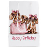 Gelukkige Verjaardag Modieuze Teckel Honden Medium Cadeauzakje (Achterkant)