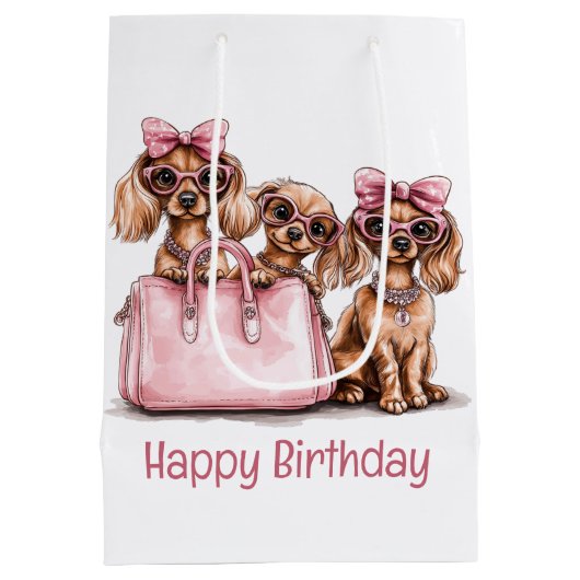 Gelukkige Verjaardag Modieuze Teckel Honden Medium Cadeauzakje (Achterkant)