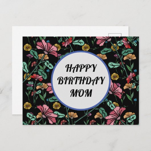 Gelukkige verjaardag moeder bloemrijke ansichtkaar briefkaart (Voorkant / Achterkant)