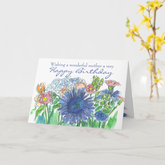 Gelukkige Verjaardag Moeder Daisy Hydrangea Rose B Kaart (Gele Bloem)