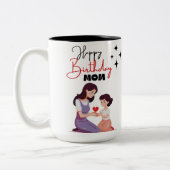 Gelukkige verjaardag moeder minimalist tweekleurige koffiemok (Links)