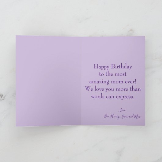 Gelukkige verjaardag moeder paars en blauwe foto kaart (Binnen)